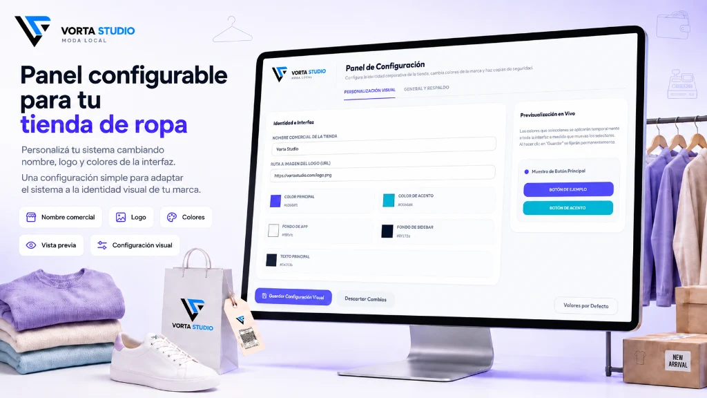 Panel de configuración visual del sistema para tiendas de ropa